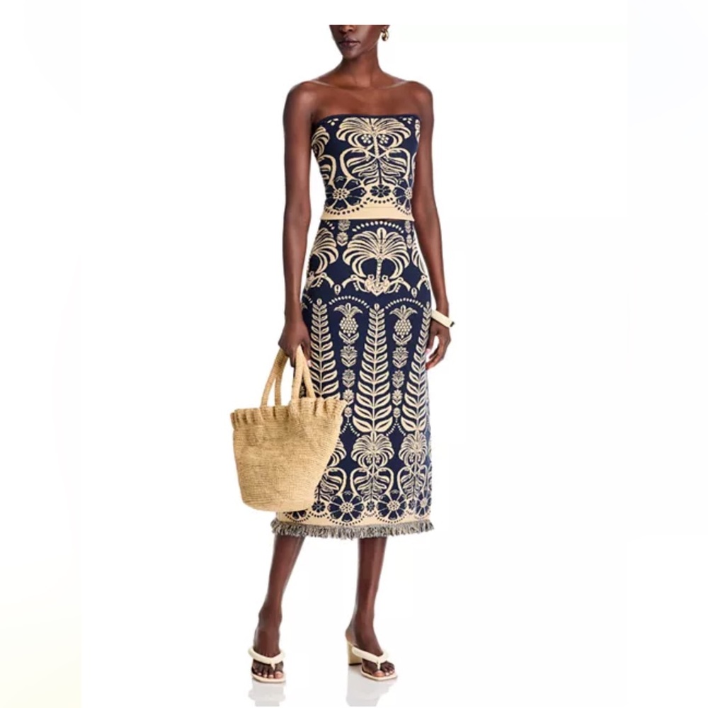 Navy Blue Ainika Tropical Splendor Knit Midi Skirt